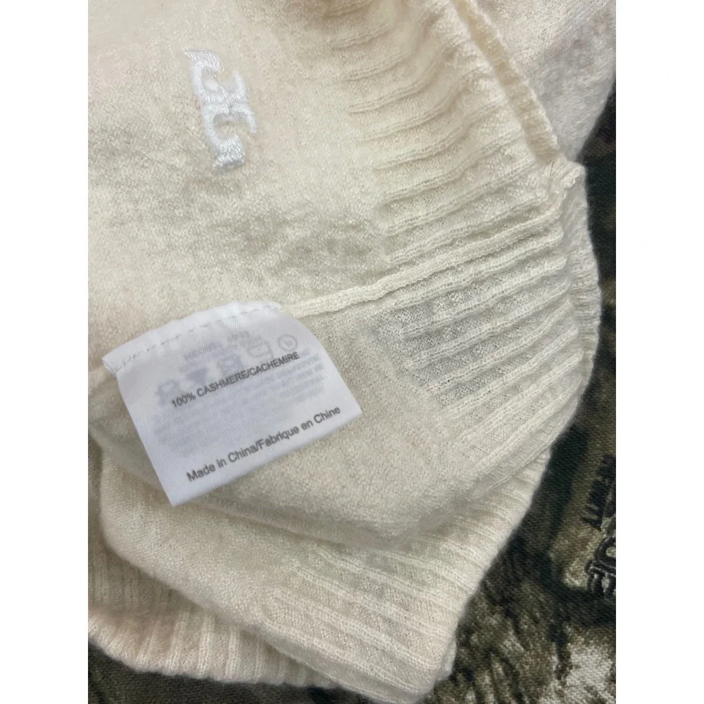 Tory Burch Cream 100% Cashmere Short Sleeve Ruffle Neck Sweater Top Size M